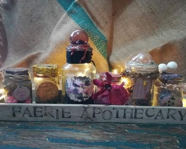 A unique one of a kind potion bottle Faerie Apothecary set, magical, goblin