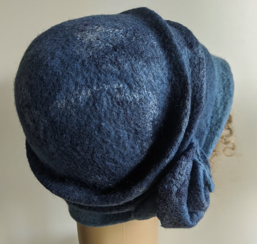Felted wool cloche hat: Shades of blue, double layered .. for Clare