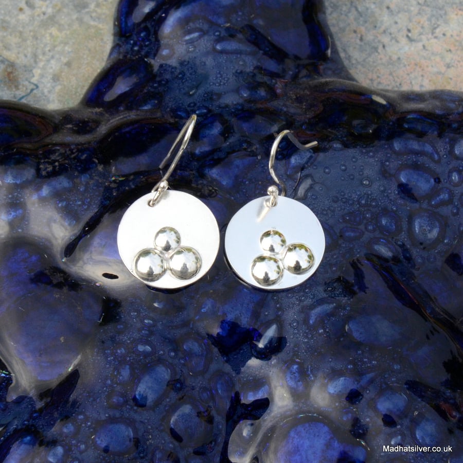 Silver disc bubble earrings