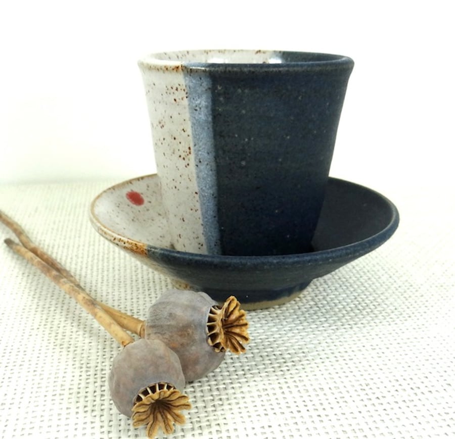 Ceramic Espresso Coffee Tumbler Beaker Cup and Saucer - Handmade Pottery