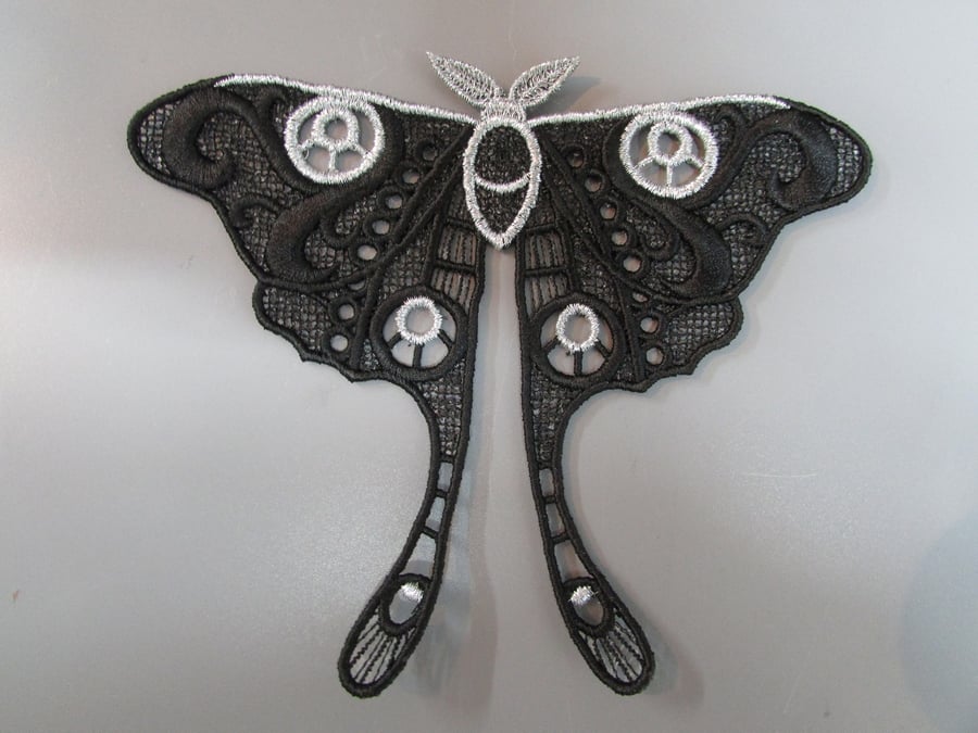 Luna Moth Embroidered Lace Applique