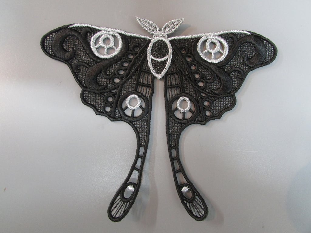 Luna Moth Embroidered Lace Applique