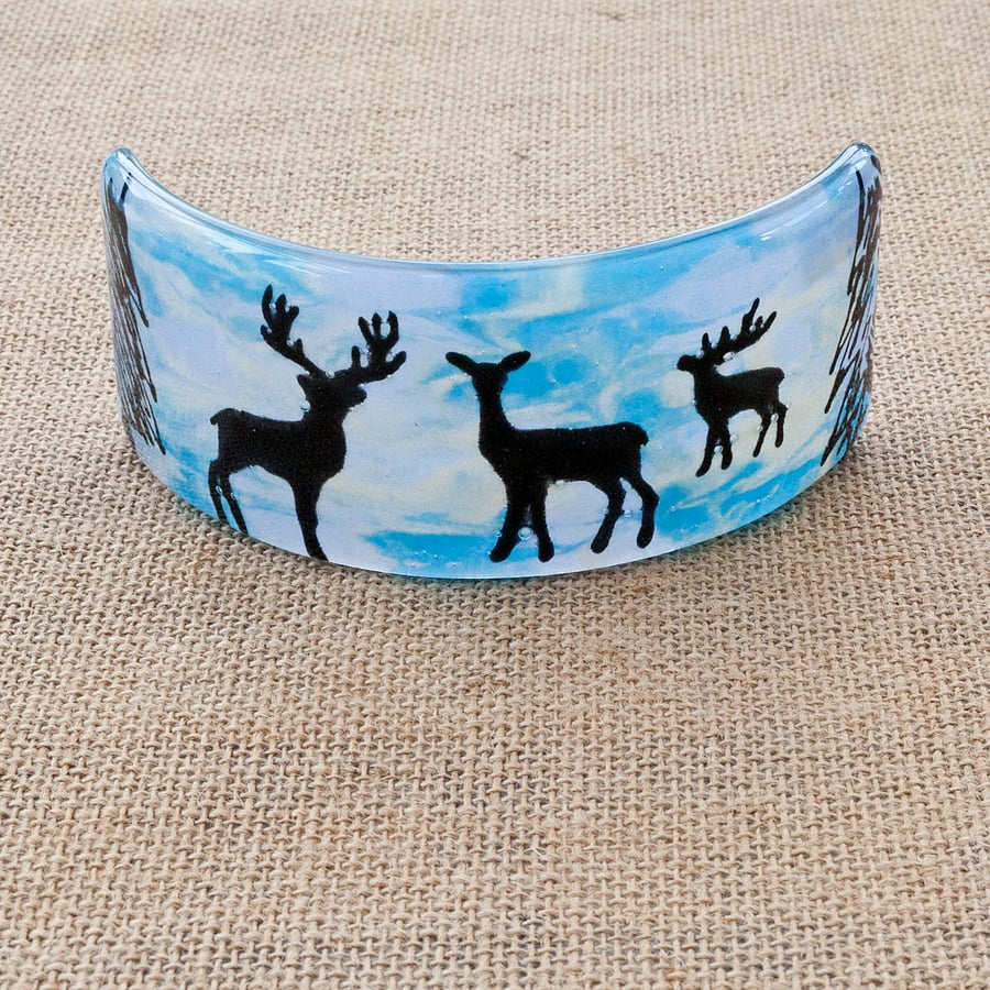 Norwegian Reindeer Silhouette Freestanding Fused Glass Picture Ornament