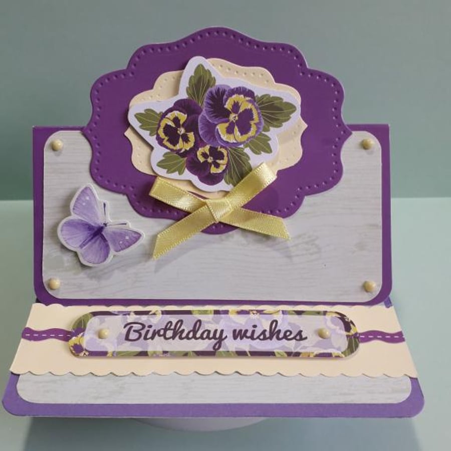 Easel Style Pansy Birthday Card