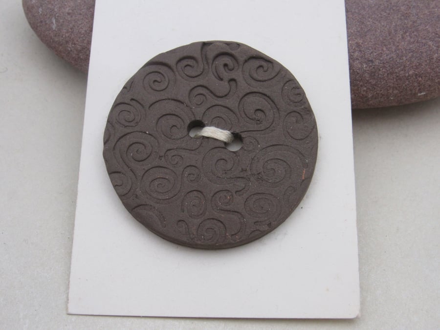 Large Black Spiral Texture Ceramic Button