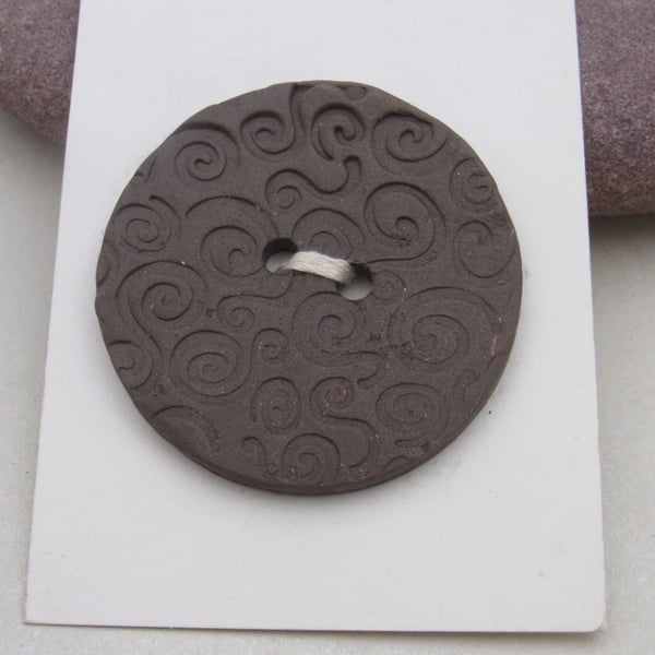 Large Black Spiral Texture Ceramic Button