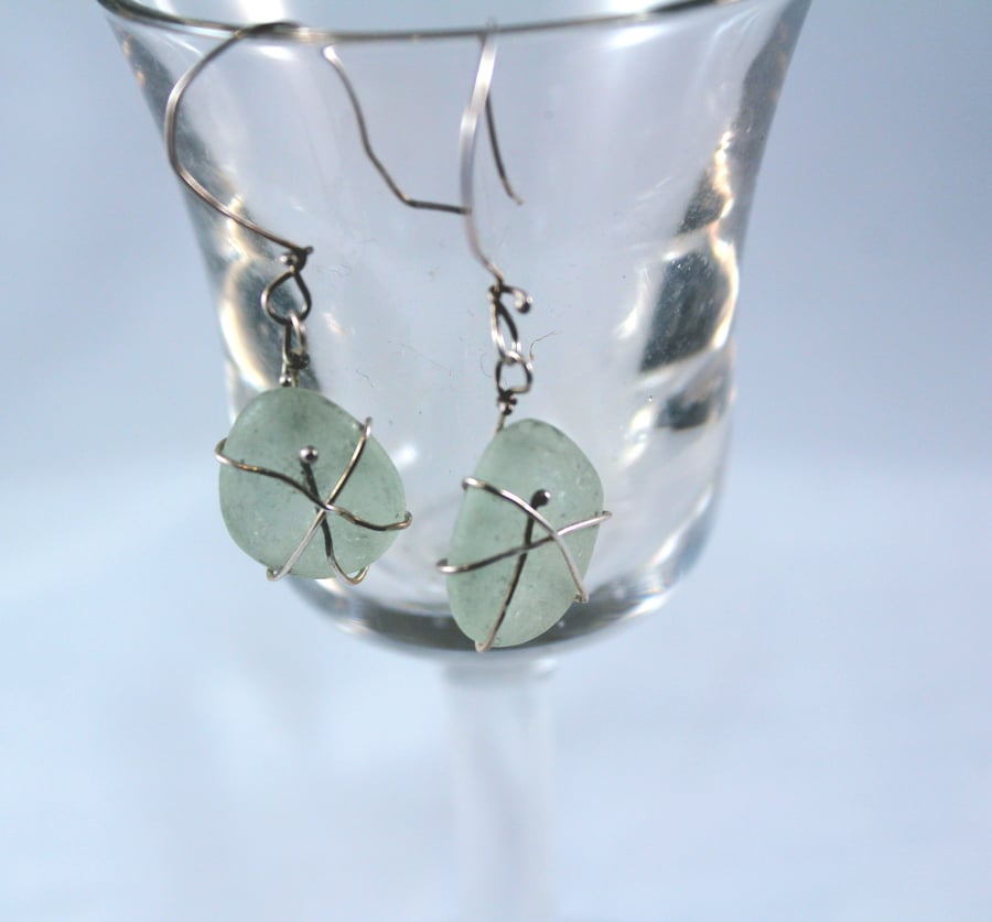 White Sea Glass Earrings