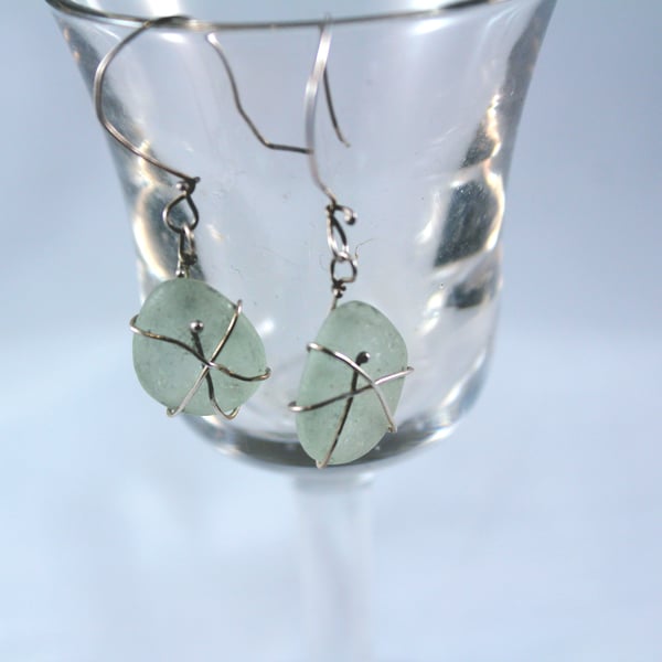 White Sea Glass Earrings