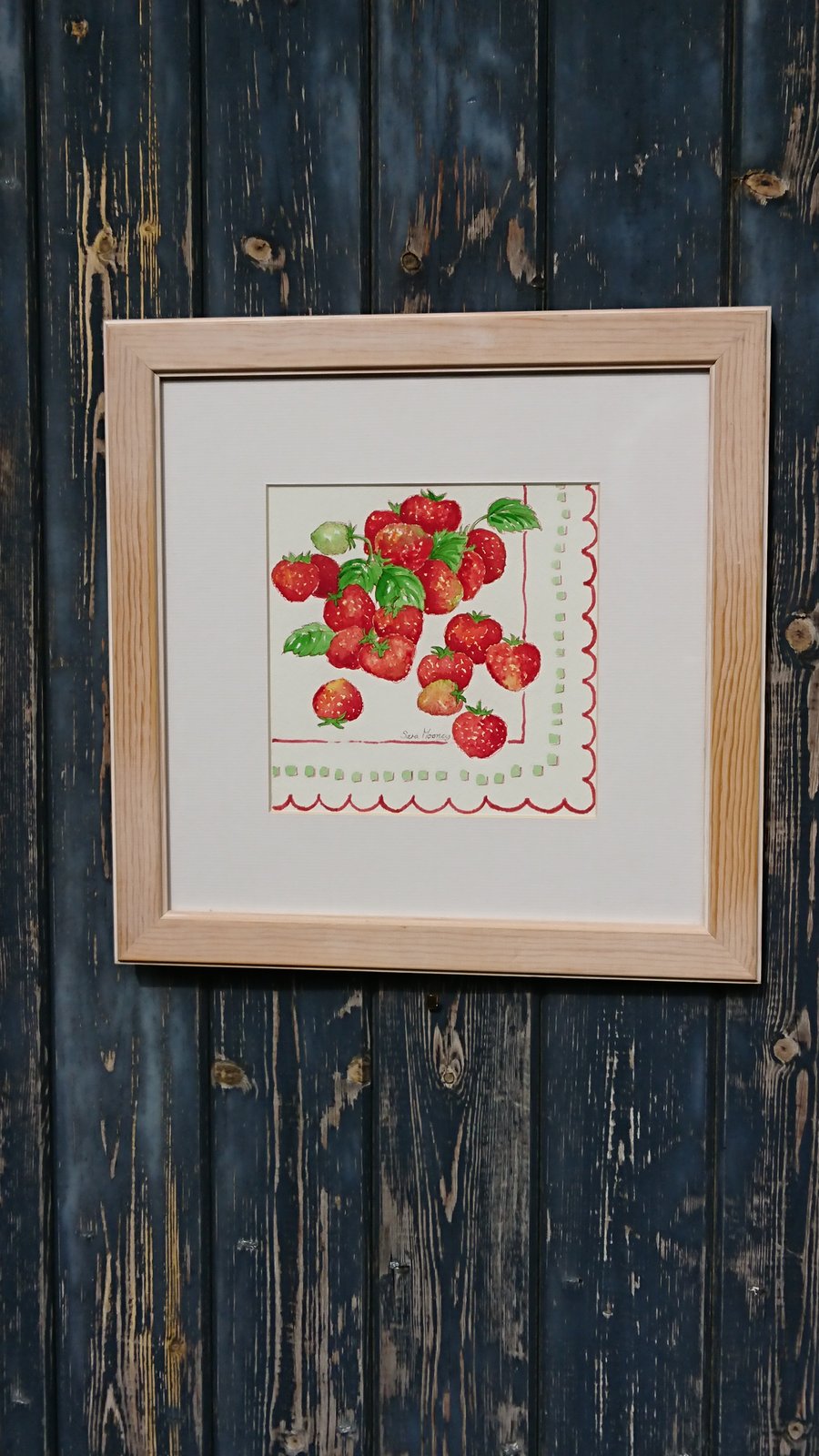 Strawberries on a white cloth original watercolour painting
