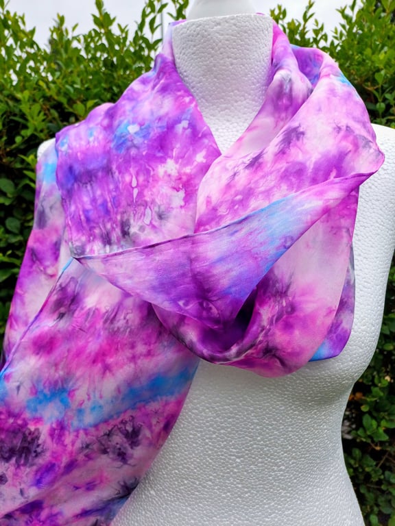  Hand Dyed Purple and Black Pure Silk Scarf. 'Purple Haze' Dramatic and Elegant.
