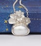 Pearl and flower necklace, bridal jewellery - Image 1