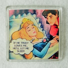 Sleeping Beauty Sleep Deprivation Parenting Fridge Magnet with Prince Charming