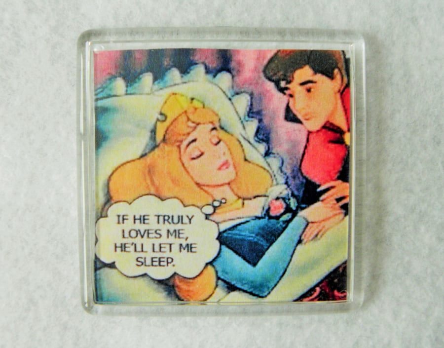 Sleeping Beauty Sleep Deprivation Parenting Fridge Magnet with Prince Charming