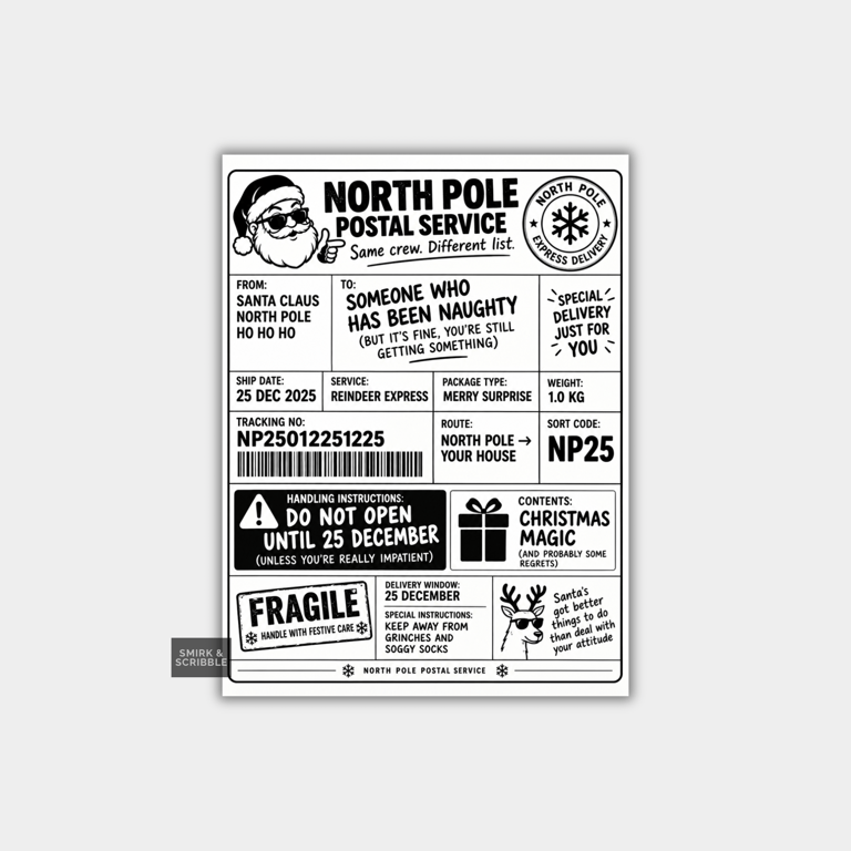 Funny Christmas Santa North Pole Shipping Label Gift Tag Stickers 10pk 4x6 inch