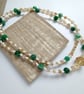 Green Agate Style Beaded Statement Necklace - Amber & Champagne Rondelle Glass - Image 1