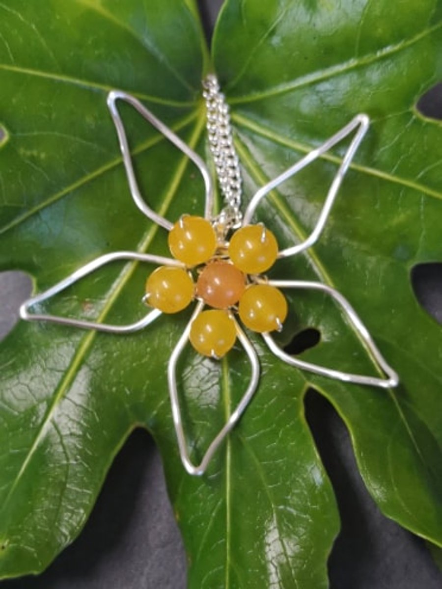 Wire wrapped flower pendant necklace -SALE 