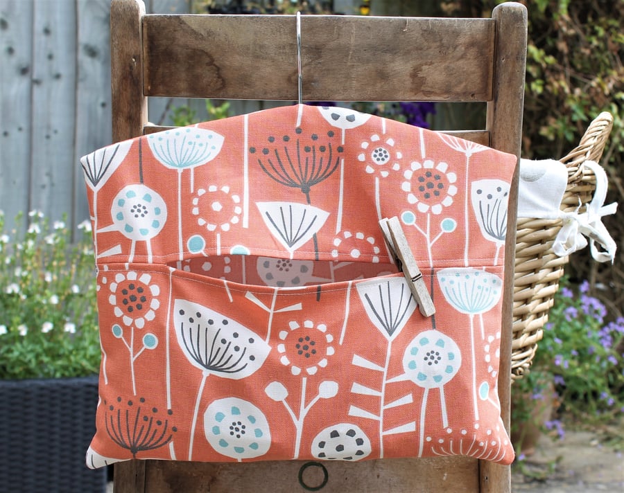 Orange, Grey and Blue Scandi Floral Print Peg Bag