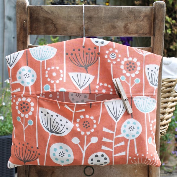 Orange, Grey and Blue Scandi Floral Print Peg Bag