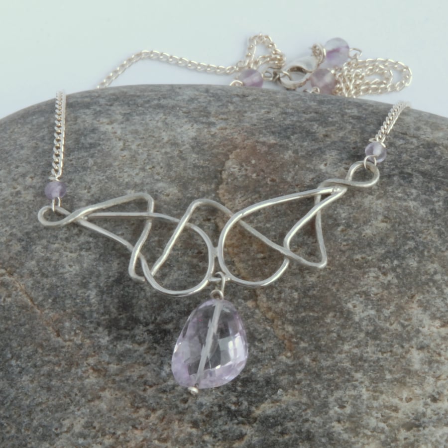 SALE - Art Nouveau style sterling silver and lilac amethyst necklace