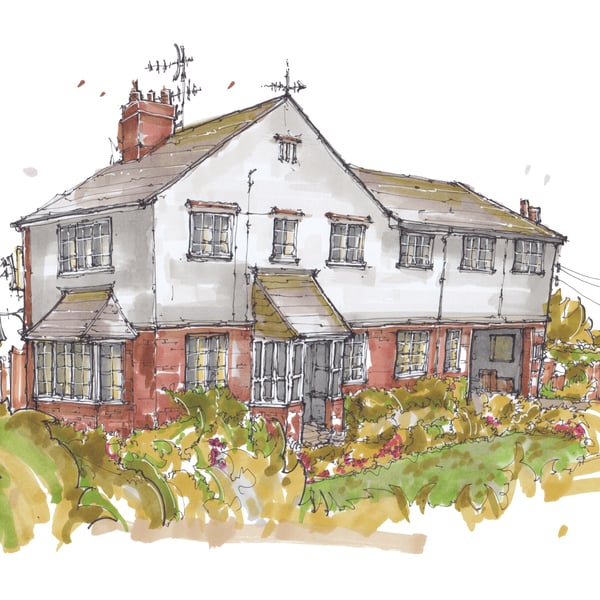 Custom Hand Drawn House Portrait, A5, New Home Gift, Personalised Home Sketch