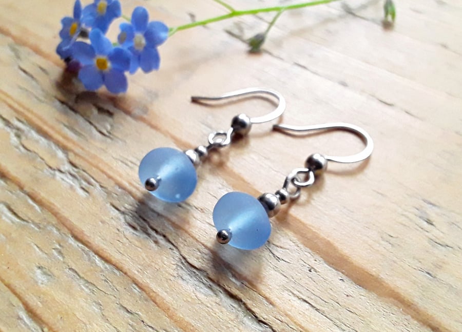 Seaglass Earrings: Forget-me-not Blue