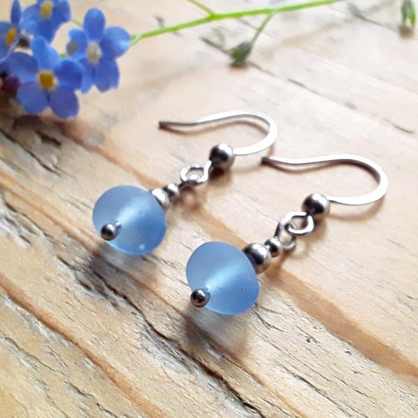 Seaglass Earrings: Forget-me-not Blue