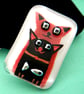 Handmade Fused Glass 'Cats with Fish' Brooch - Image 3