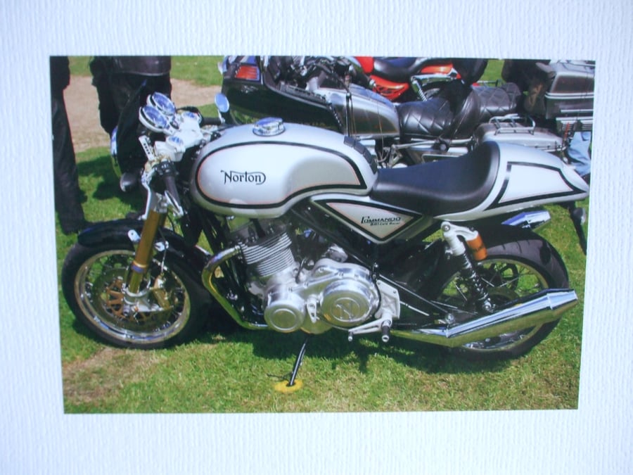Photographic greetings card of a Norton motorbike.