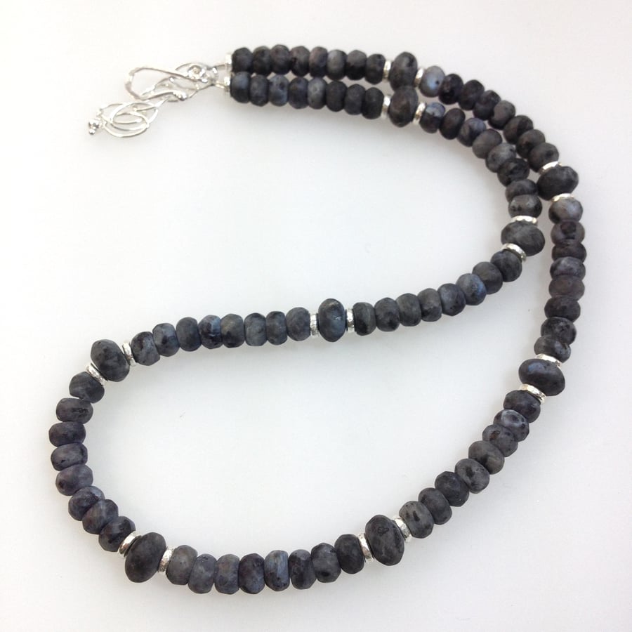 Frosted Black labradorite and silver bead necklace