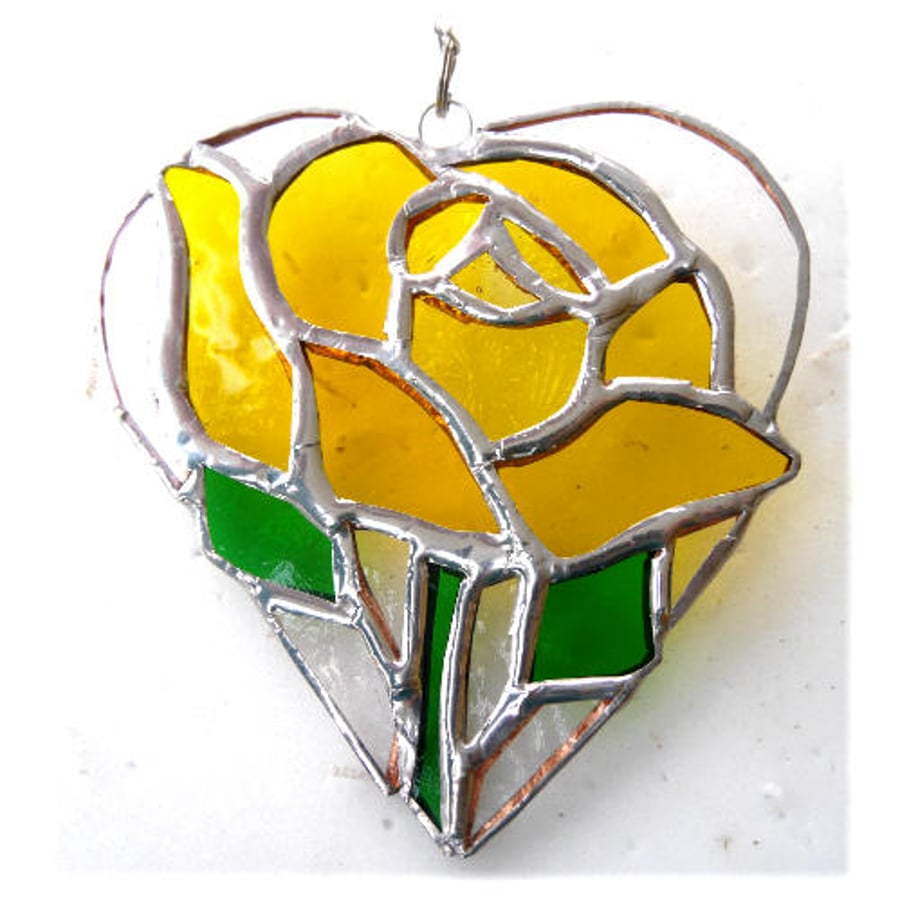 Yellow Rose Heart Suncatcher Stained Glass 028