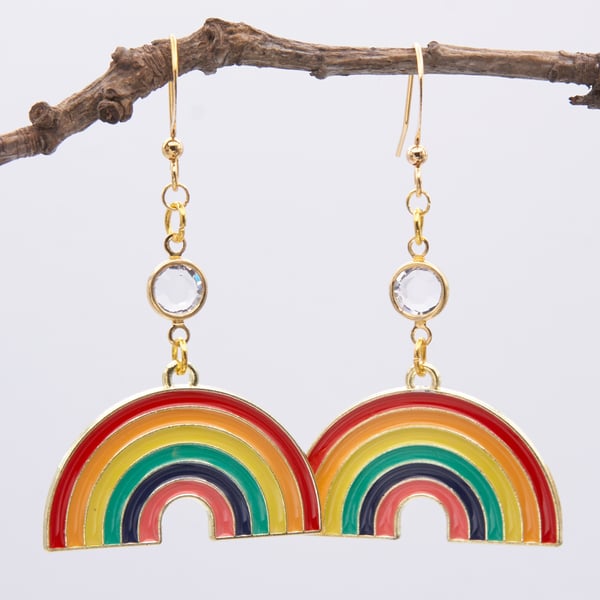 Rainbow Enamel and Crystal Earrings