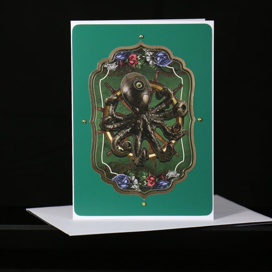 Octopus Steam Punk greeting card