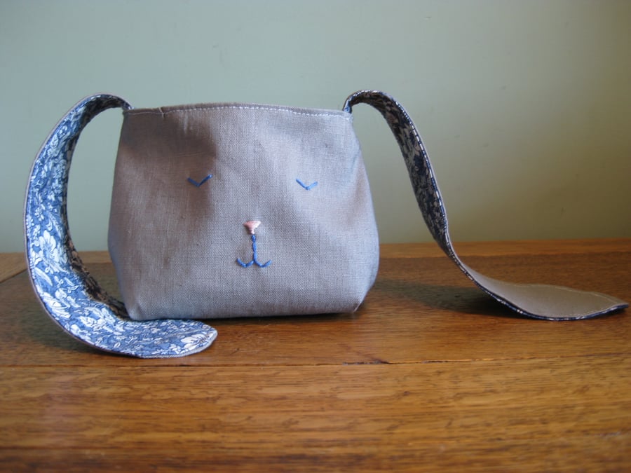 Linen bunny Easter fabric basket