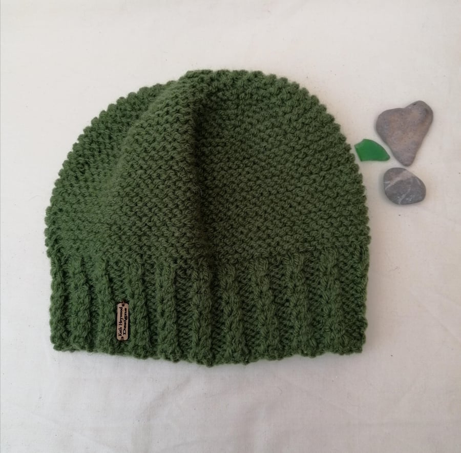 Green Hand Knitted Beanie Hat