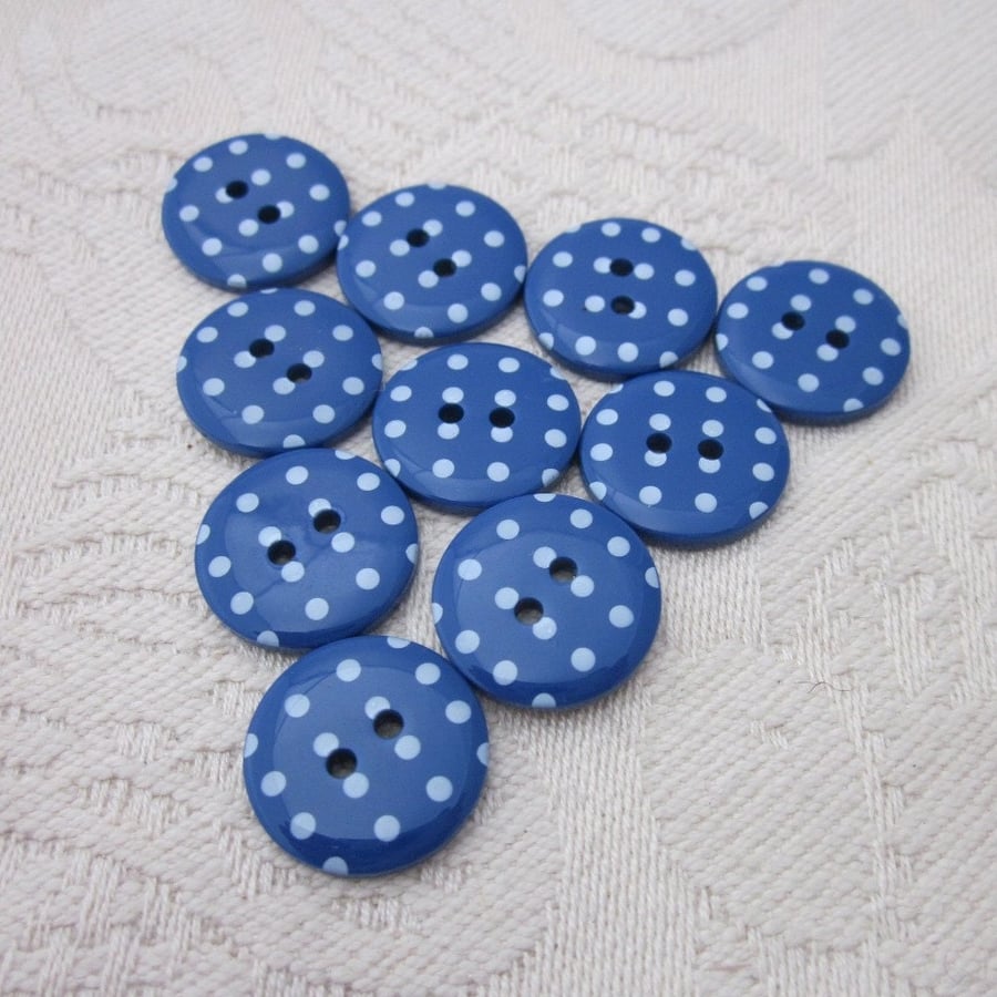 10 Small Dark Blue Polkadot Buttons