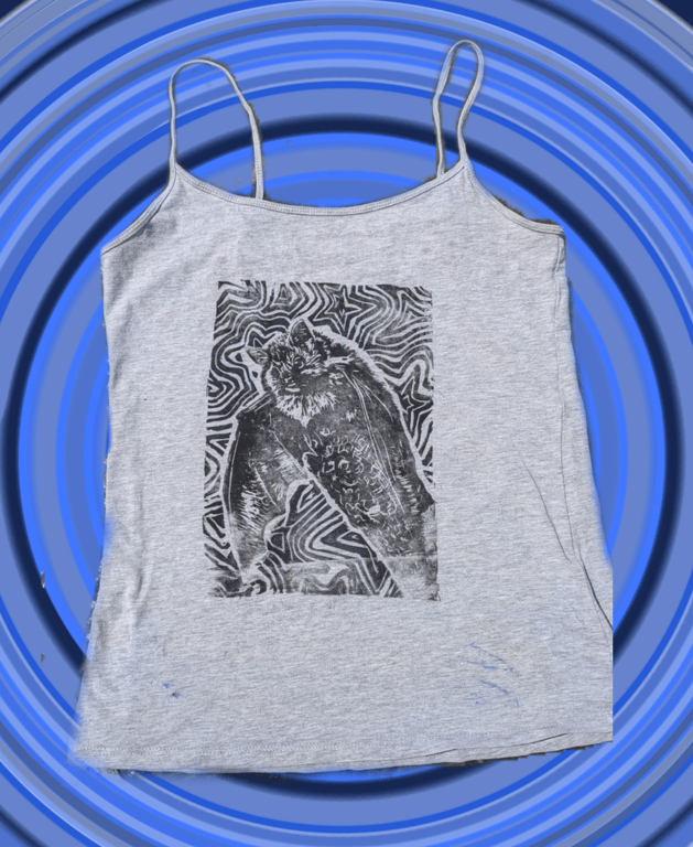 upcycled lino print unique bat vest top sized medium 