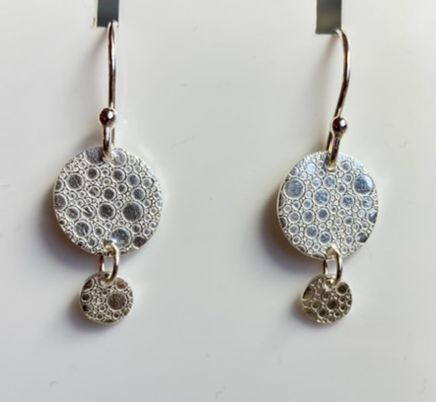 Pure silver, circle earrings with lovely bubble texture