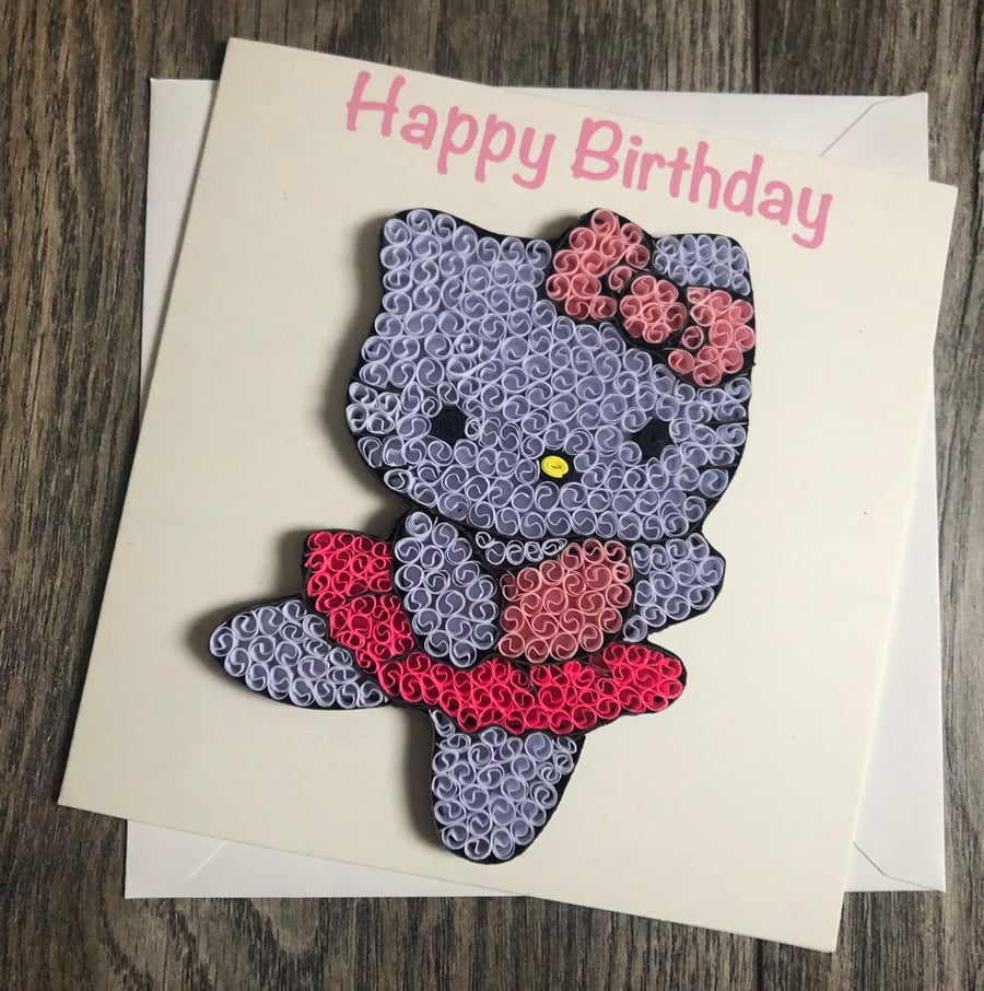 Stunning handmade quilled Kitty card