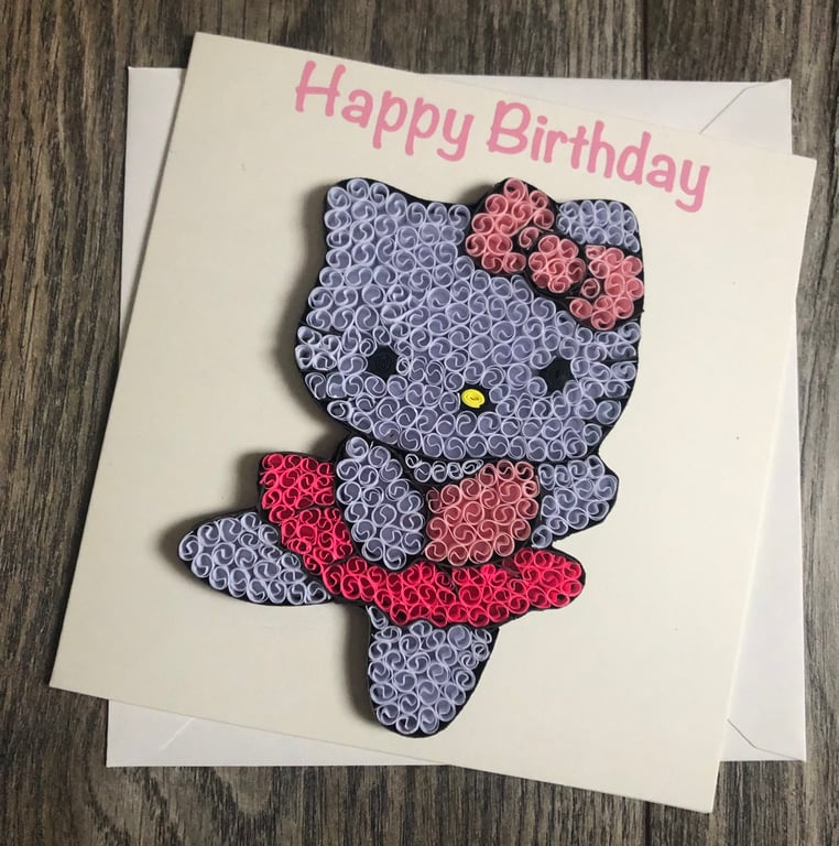 Stunning handmade quilled Kitty card