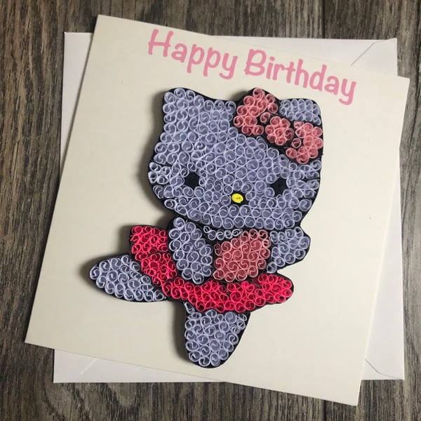 Stunning handmade quilled Kitty card