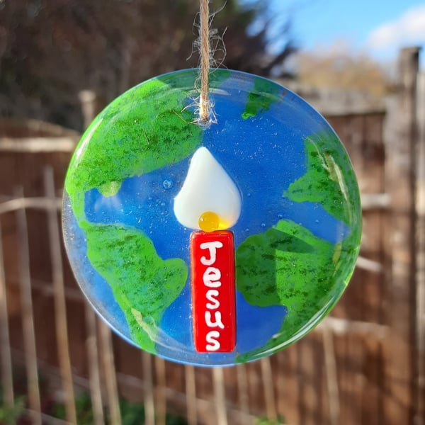 Fused Glass Hanging Decoration Jesus Light of the World