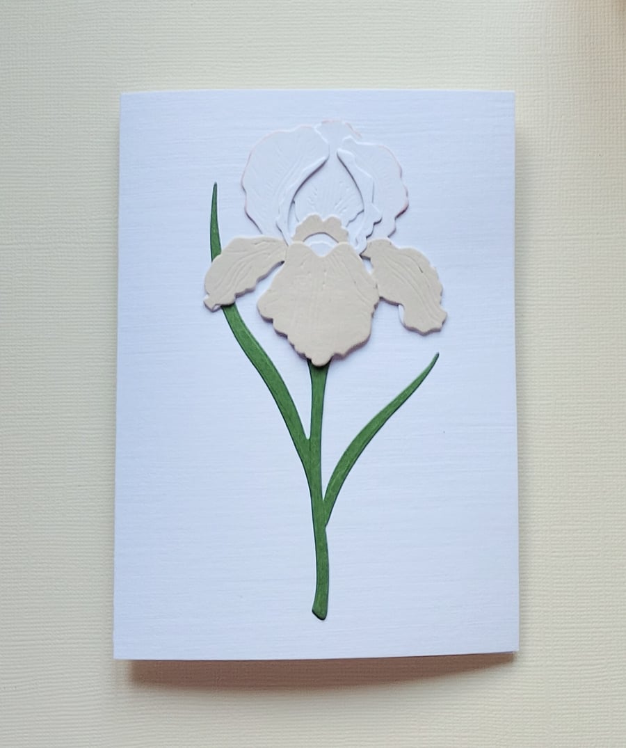Beige-White Paper Iris - Flower Shop Moments, Blank Handmade Floral Card 