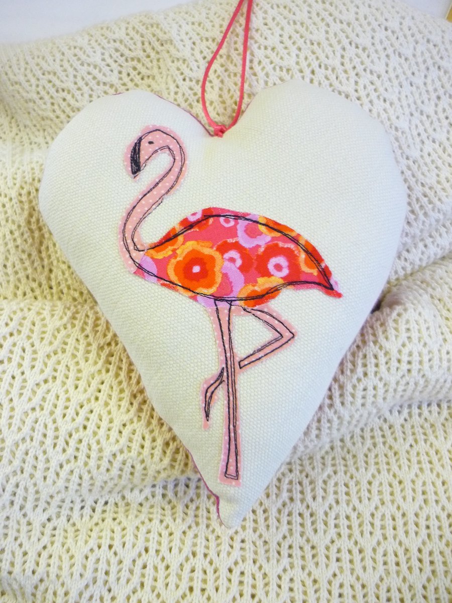 Hanging Heart Decoration Pillow with Applique Flamingo Pink 