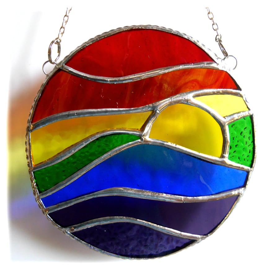 SOLD 241214 Rainbow Waves Stained Glass Suncatchers 024