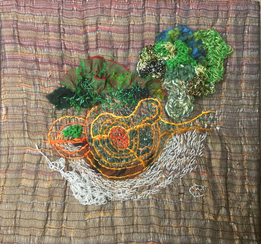 Unique Textiles  embroidered and crocheted framed wall art