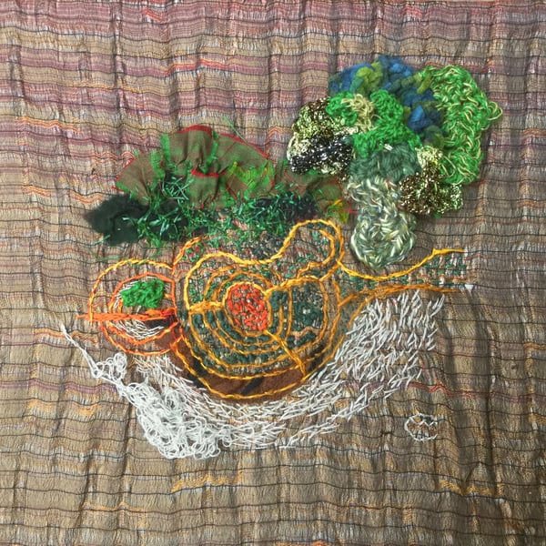 Unique Textiles  embroidered and crocheted framed wall art