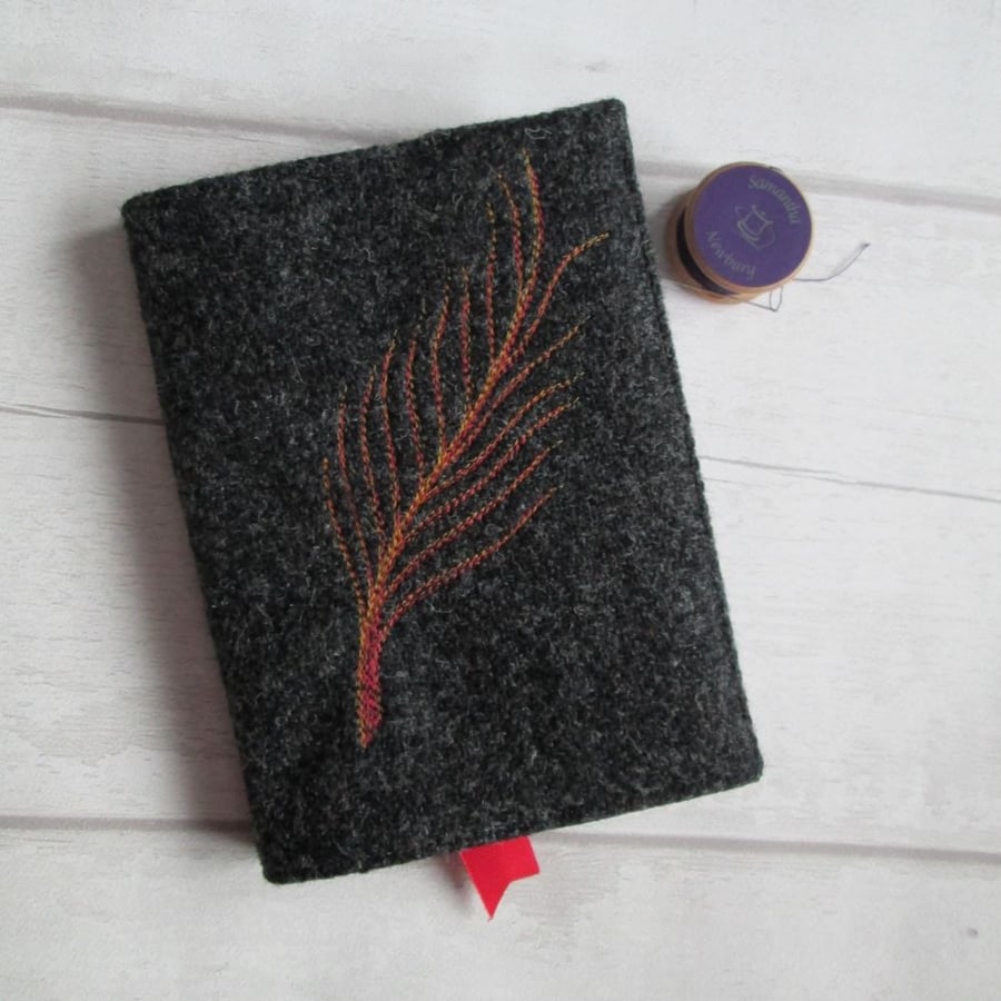 SOLD - A6 'Harris Tweed' Reusable Notebook Cover - Charcoal with Phoenix Quill