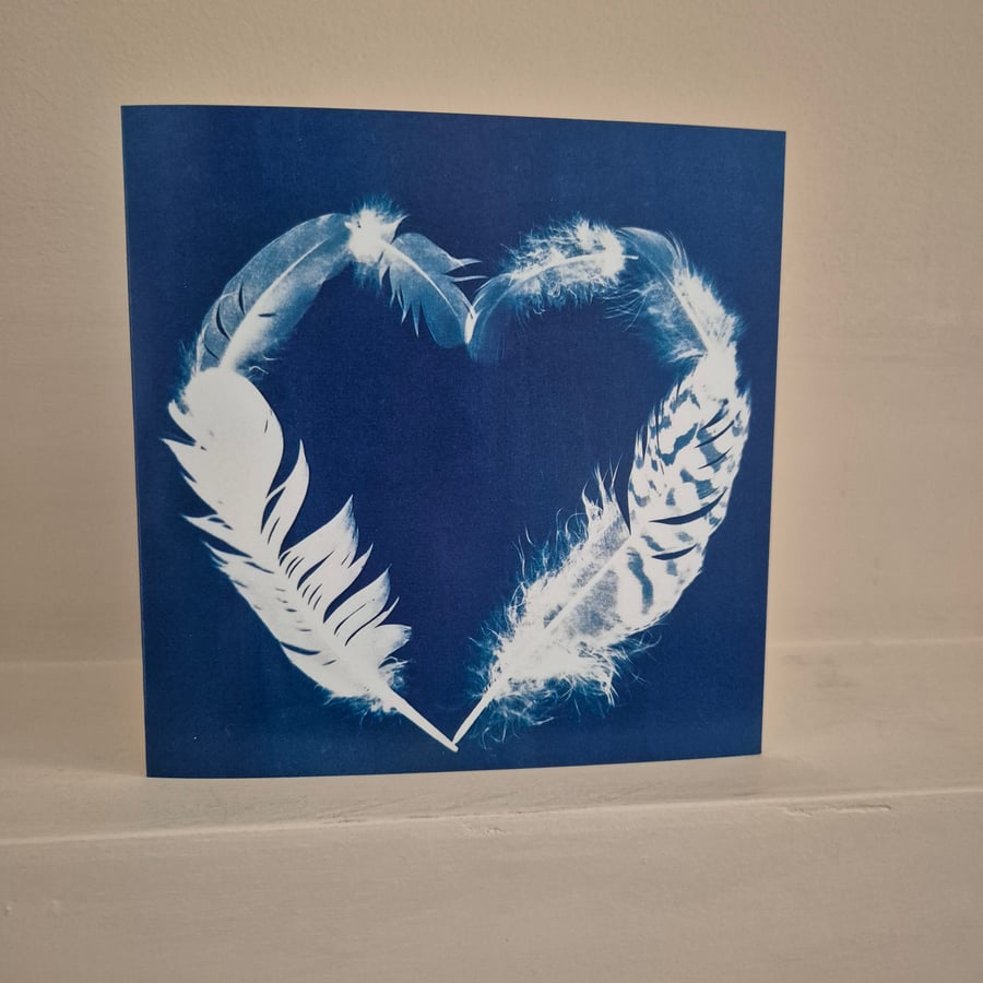 Feather Heart Cyanotype Card