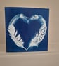 Feather Heart Cyanotype Card
