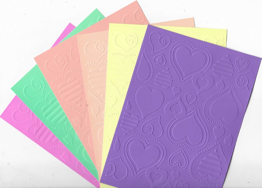 Embossed Paper. 5"x7". Hearts (5). Choice of Colour